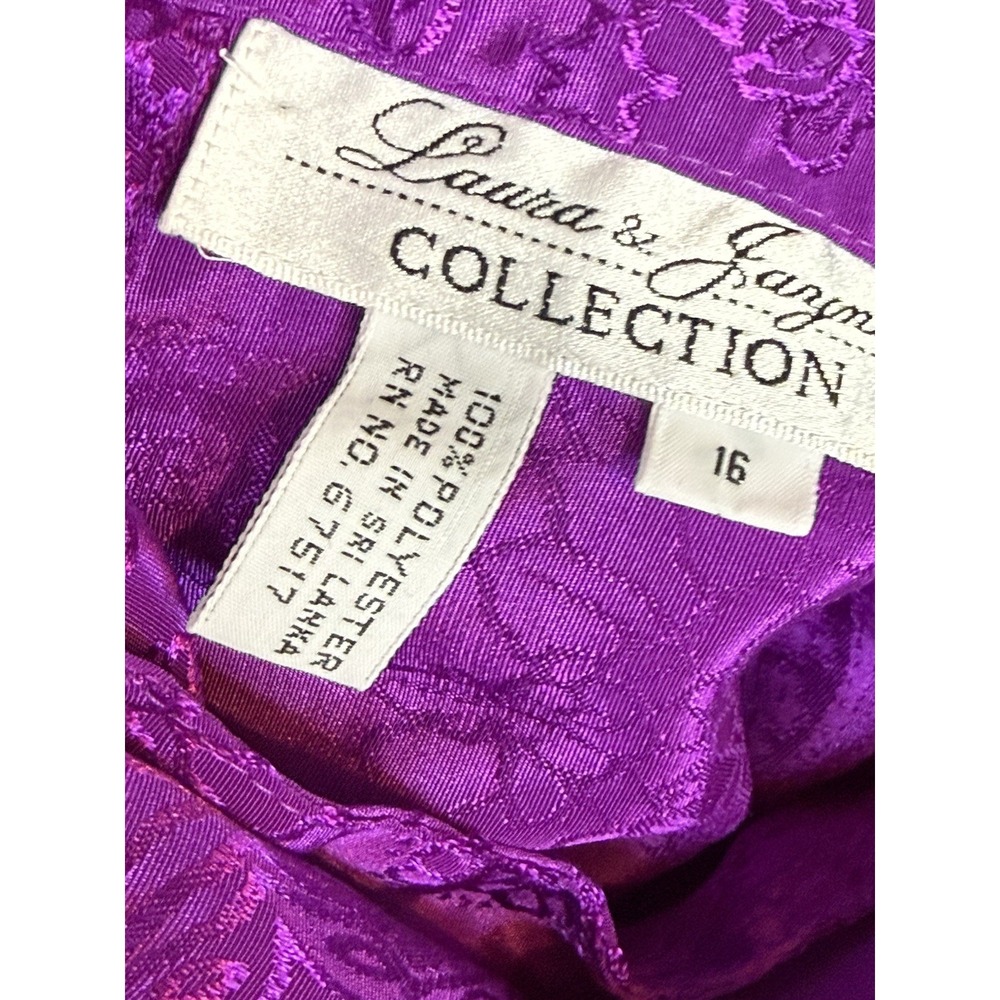 Vintage Purple Satin Jacquard Blouse 16 High Neck Laura Jayne Top Back Buttons - Picture 7 of 8